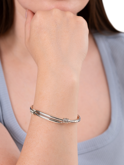 Andea Sterling Silver Oval Slide Open Bangle, Silver - view 2, Silver