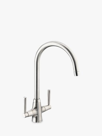 John Lewis Swan 2 Lever Kitchen Tap, Brushed Nickel