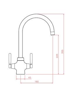 John Lewis Swan 2 Lever Kitchen Tap - view 2, Brushed Nickel