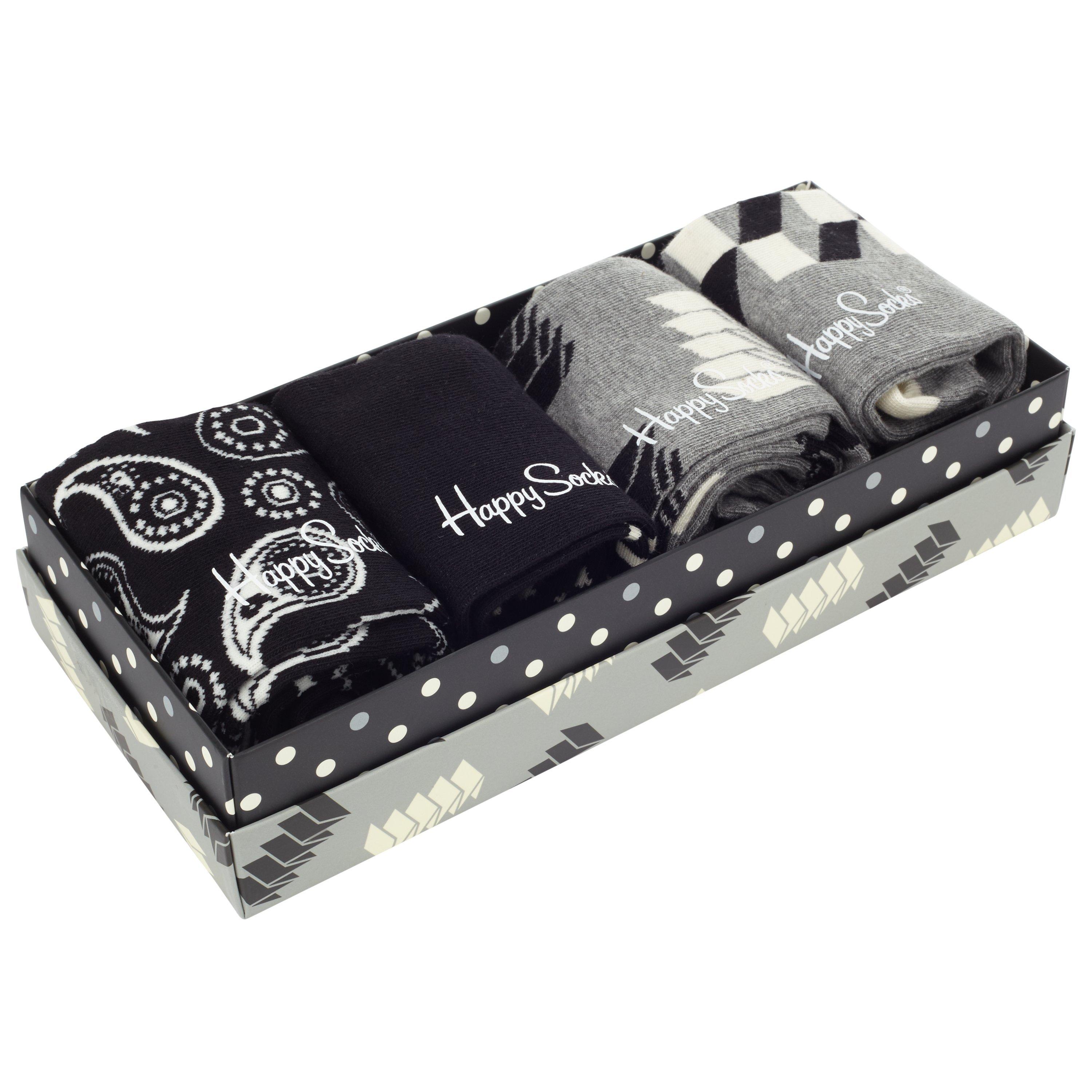 Happy Socks Optic Socks Gift Box, One Size, Pack of 4, Black/White/Grey