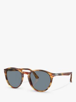 Persol PO3152S Oval Sunglasses, Light Havana/Blue, Light Havana/Blue