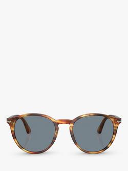 Persol PO3152S Oval Sunglasses, Light Havana/Blue - view 2, Light Havana/Blue