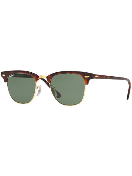 Ray-Ban RB3016 Men's Polarised Clubmaster Sunglasses, Tortoise/Dark Green