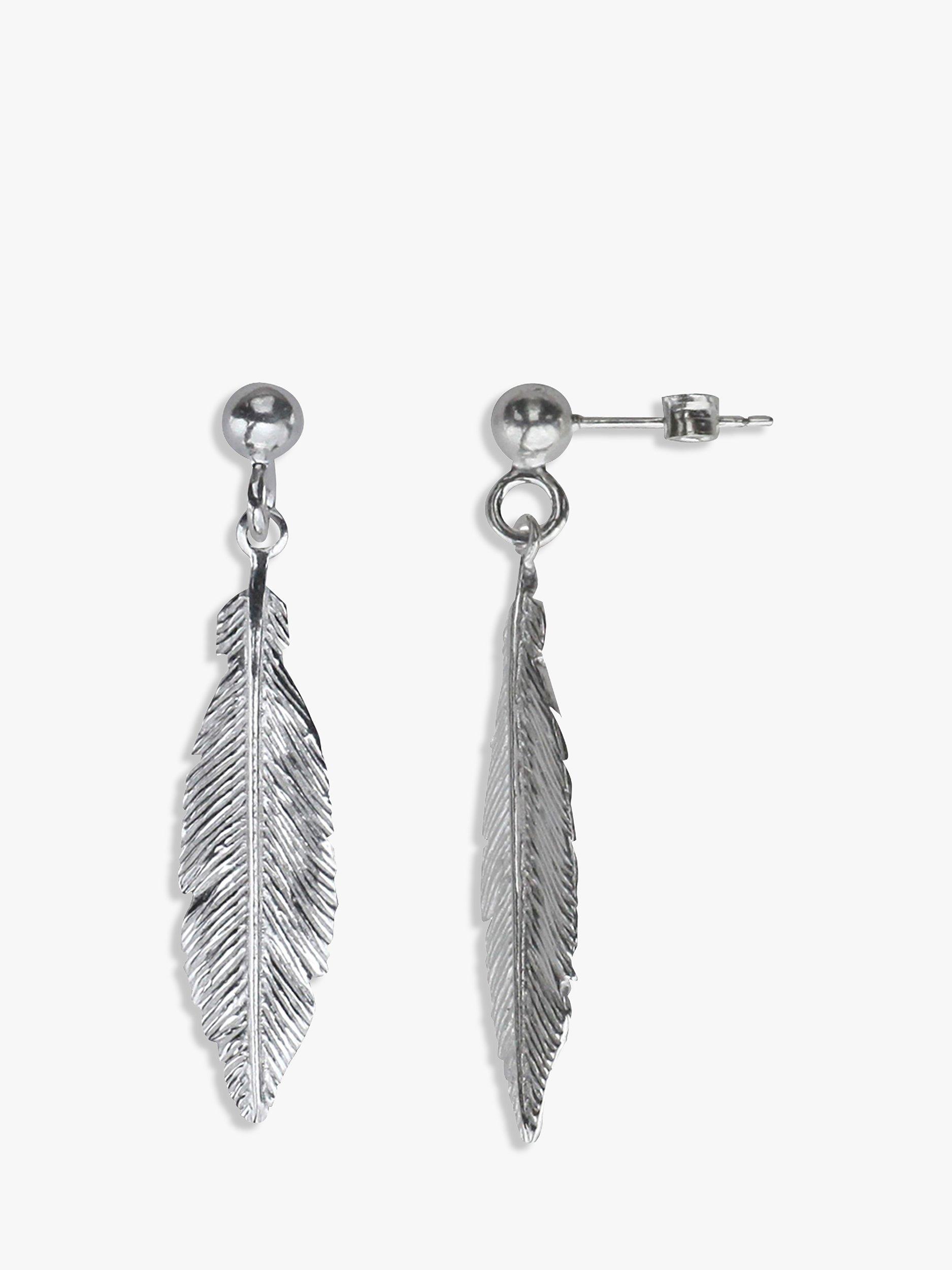 Nina B Sterling Silver Feather Drop Earrings, Silver