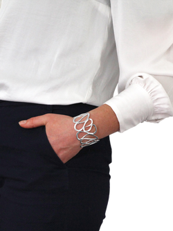 Nina B Wavy Cuff Bangle, Silver - view 2, Silver