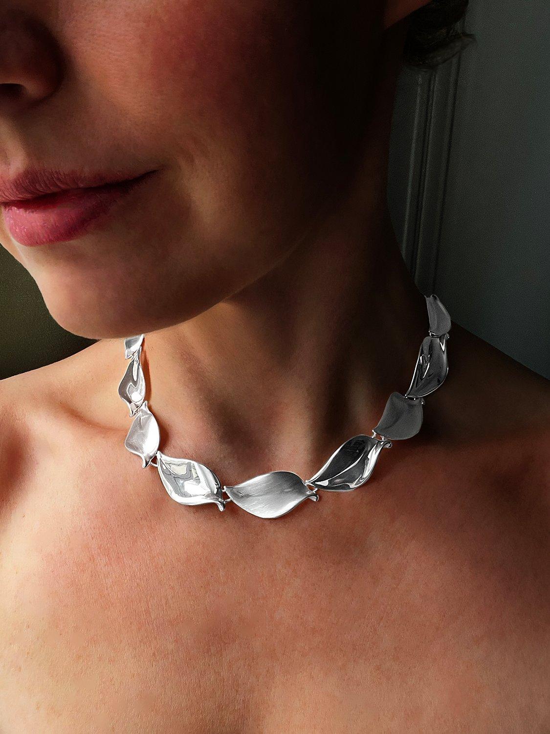 Product image 2 of 4, which shows Nina B Sterling Silver Leaf Necklace, Silver
