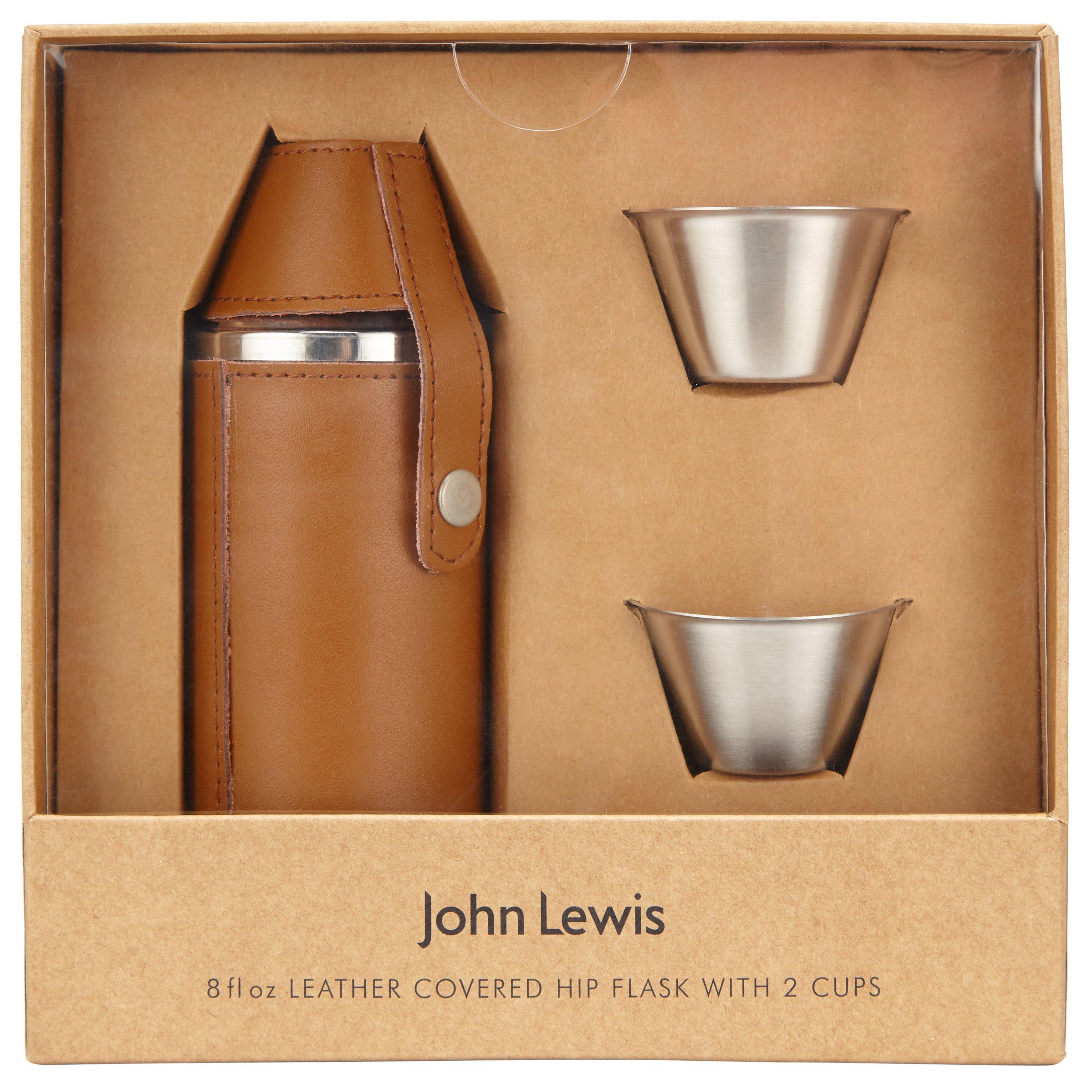 John Lewis & Partners Hip Flask and Shot Glass, Brown
