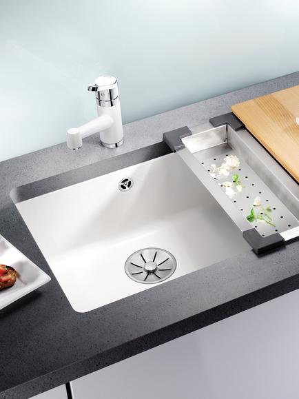 BLANCO Subline 500-U Single Bowl Undermounted Ceramic Kitchen Sink, White - view 2, White