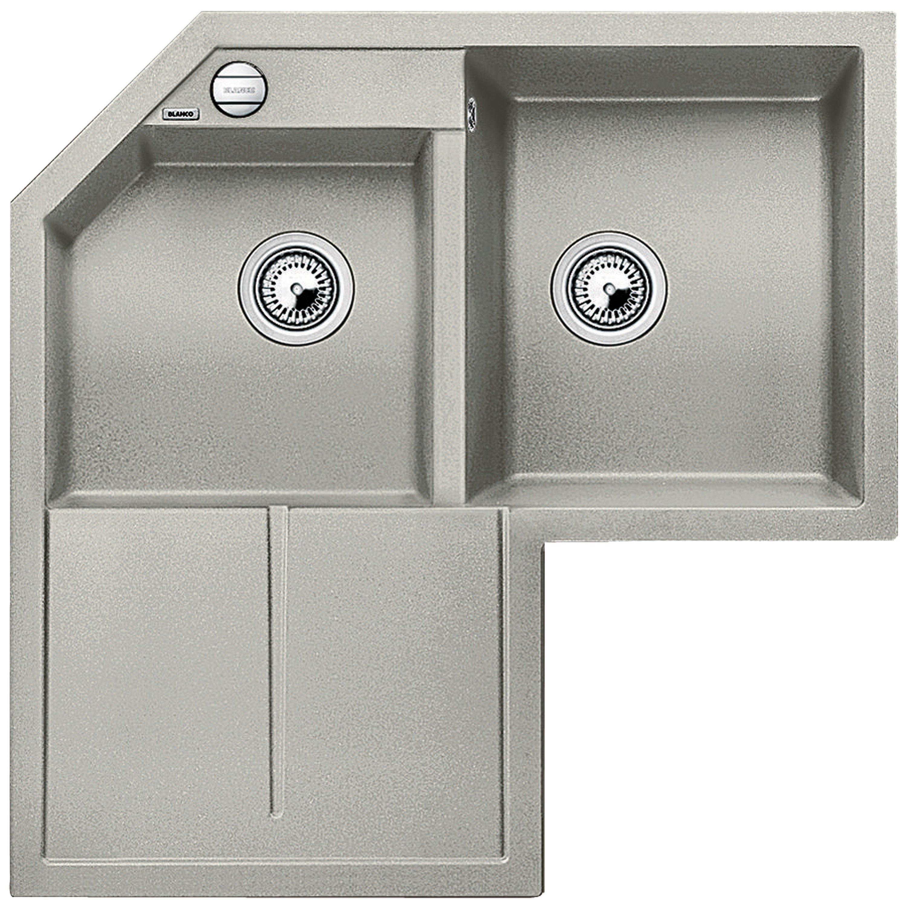 Blanco Metra 9 E Double Right Hand Bowl Corner Inset Kitchen Sink, Pearl Grey