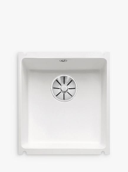 BLANCO Subline 375-U Single Bowl Undermounted Ceramic Kitchen Sink, White, White