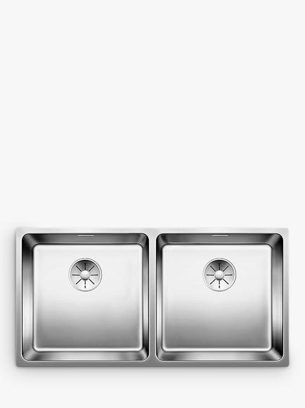BLANCO Andano 400/400IF 2 Bowl Inset Kitchen Sink, Stainless Steel, Stainless Steel