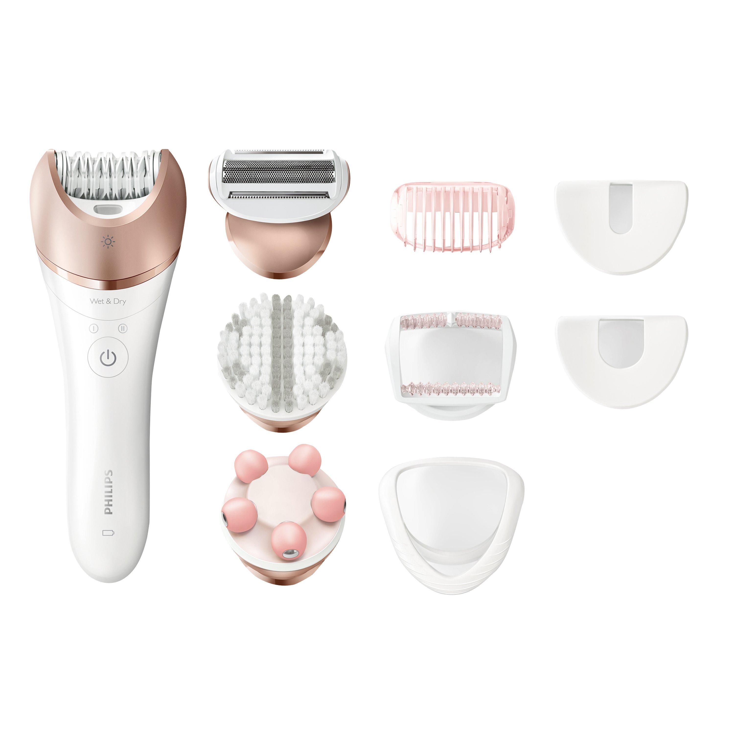 Philips BRE650/00 Satinelle Prestige Wet and Dry Epilator, White/Pink
