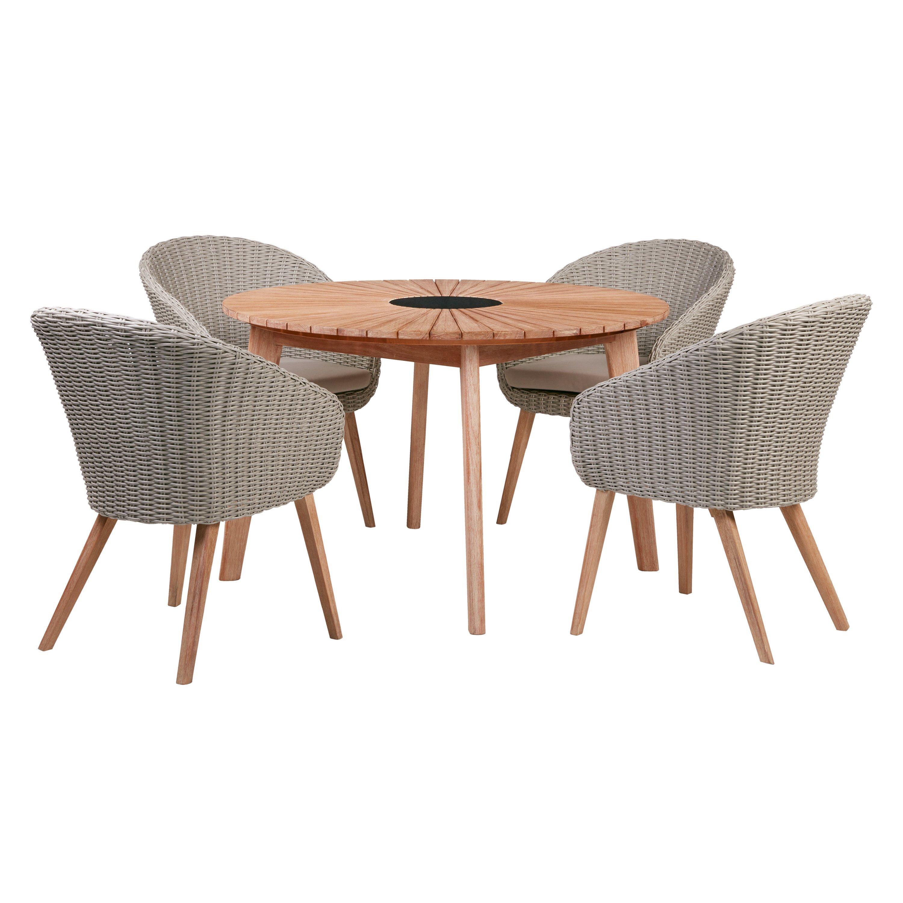 John Lewis & Partners Sol 4 Seater Round Garden Dining Table & Chairs Set, FSC-Certified (Eucalyptus), Natural