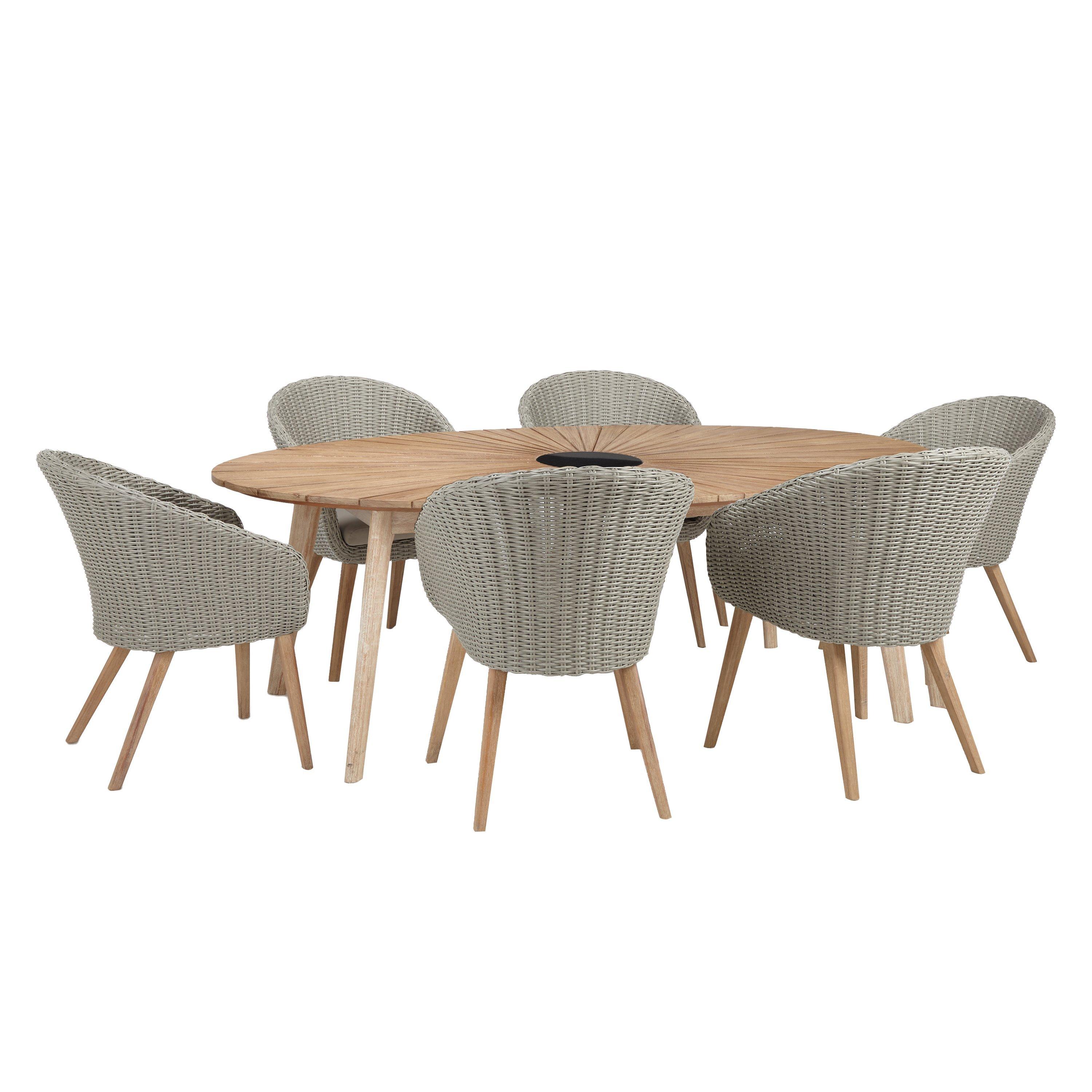 John Lewis & Partners Sol 6 Seater Oval Garden Dining Table & Chairs Set, FSC-Certified (Eucalyptus), Natural