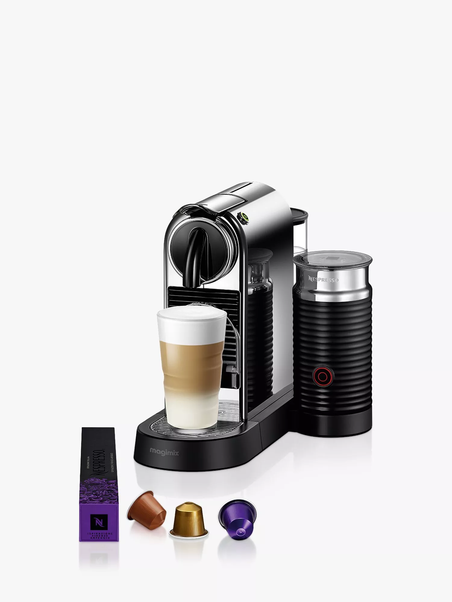 Nespresso CitiZ Coffee Machine with Aeroccino Milk Frother by Magimix Chrome Effect