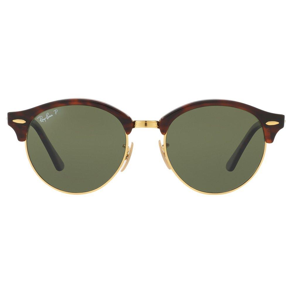 Ray-Ban RB4246 Clubround Polarised Round Sunglasses, Tortoise/Dark Green
