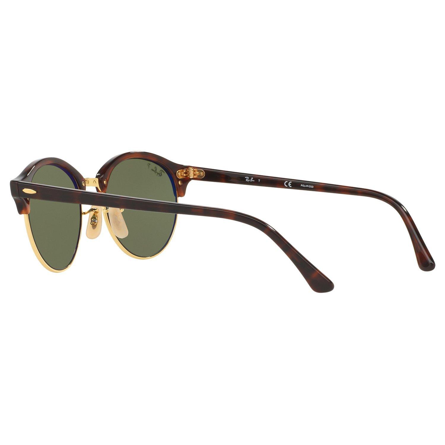 Ray-Ban RB4246 Clubround Polarised Round Sunglasses, Tortoise/Dark Green