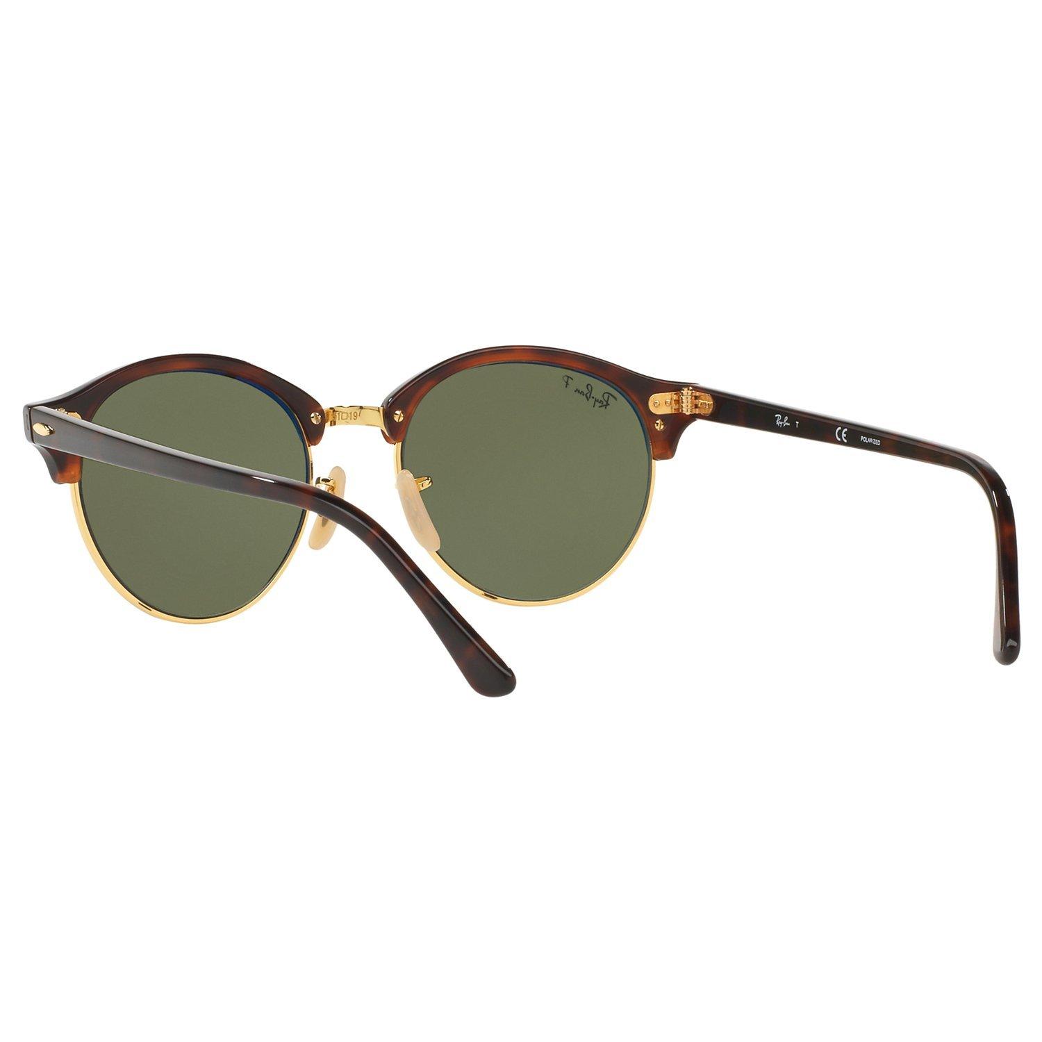 Ray-Ban RB4246 Clubround Polarised Round Sunglasses, Tortoise/Dark Green