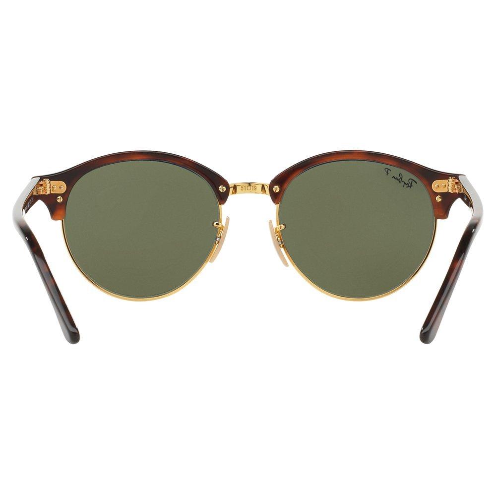 Ray-Ban RB4246 Clubround Polarised Round Sunglasses, Tortoise/Dark Green