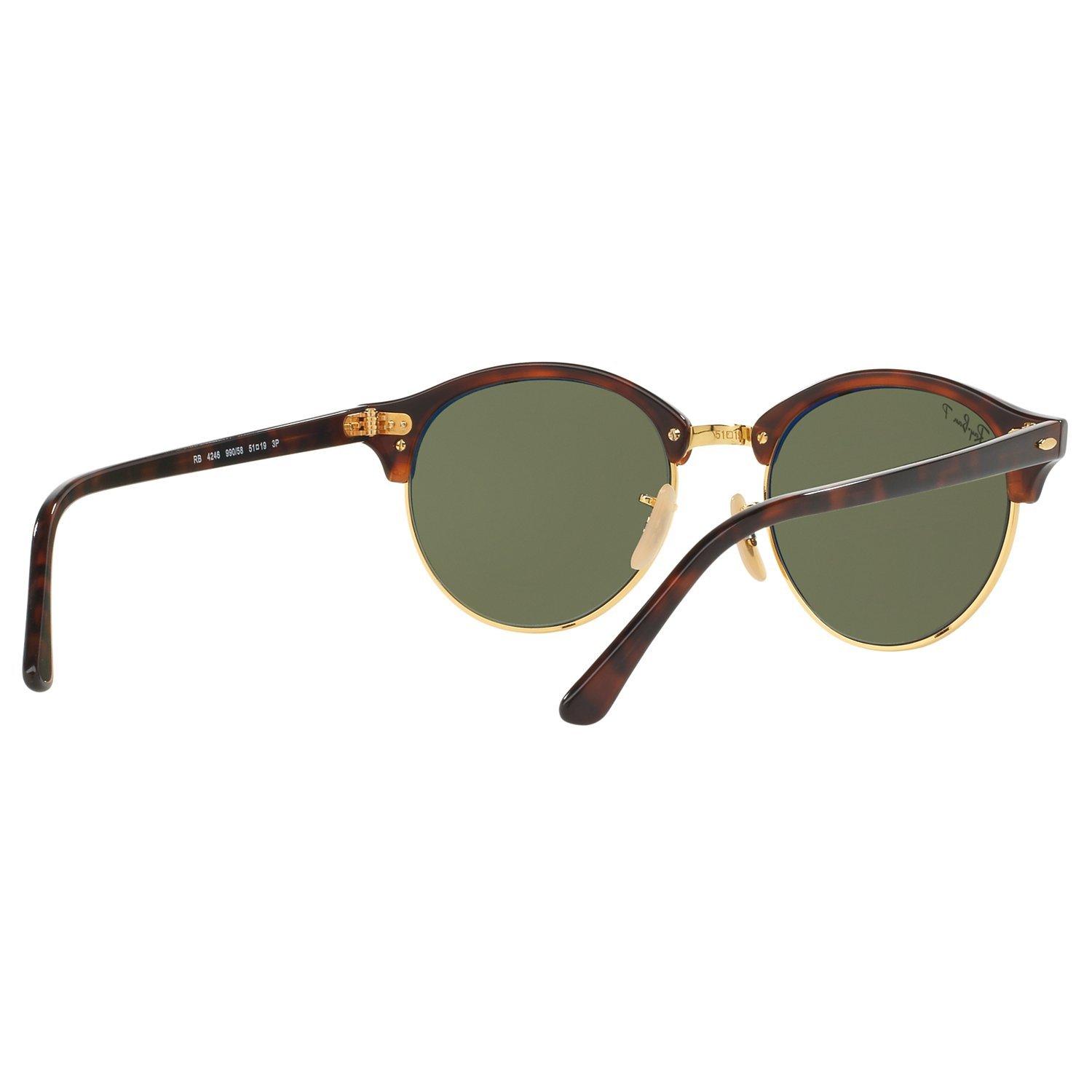 Ray-Ban RB4246 Clubround Polarised Round Sunglasses, Tortoise/Dark Green
