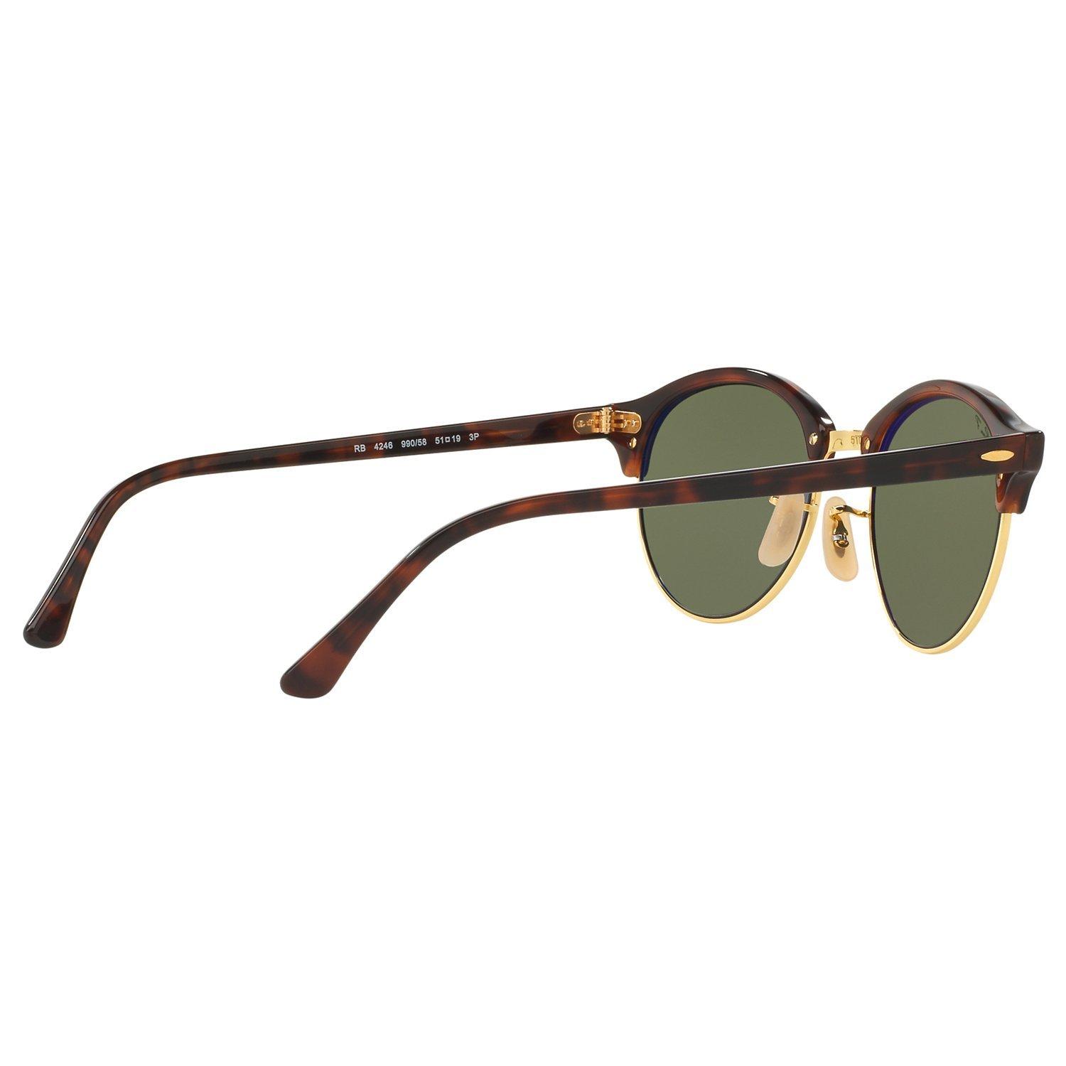 Ray-Ban RB4246 Clubround Polarised Round Sunglasses, Tortoise/Dark Green
