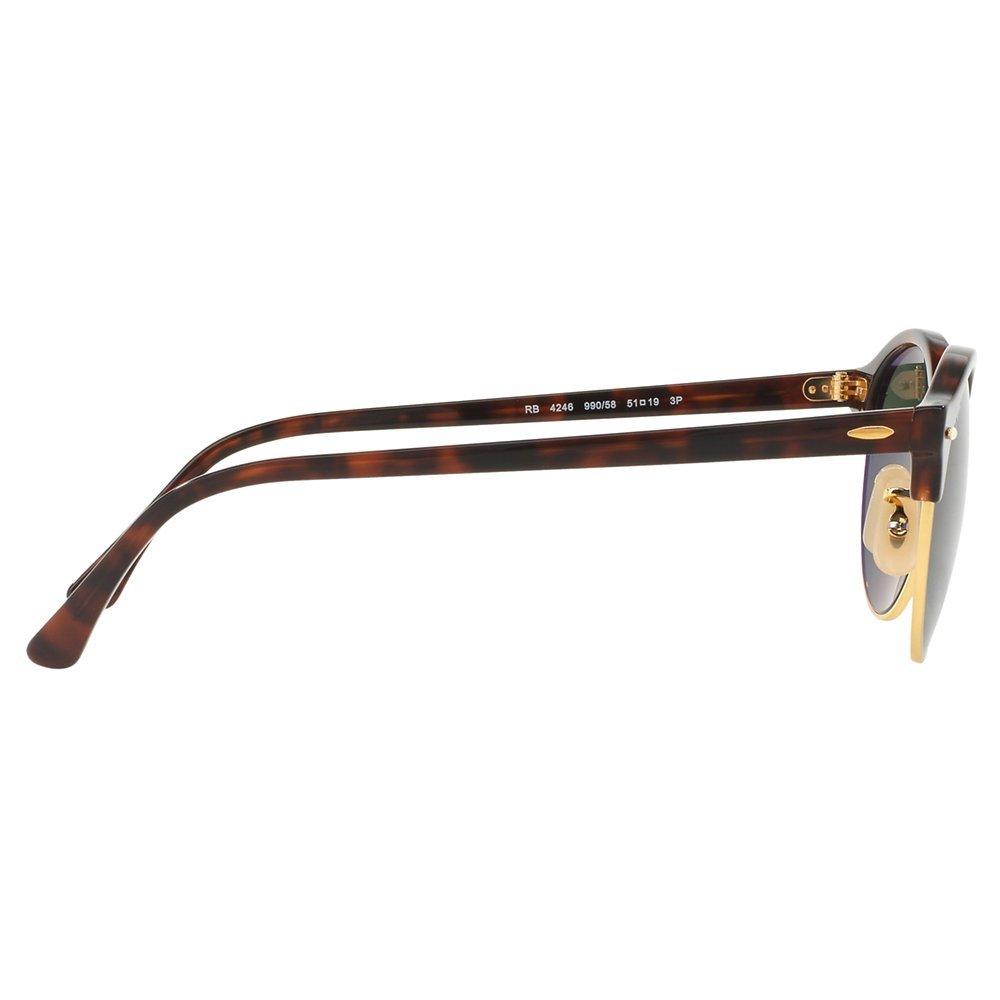 Ray-Ban RB4246 Clubround Polarised Round Sunglasses, Tortoise/Dark Green