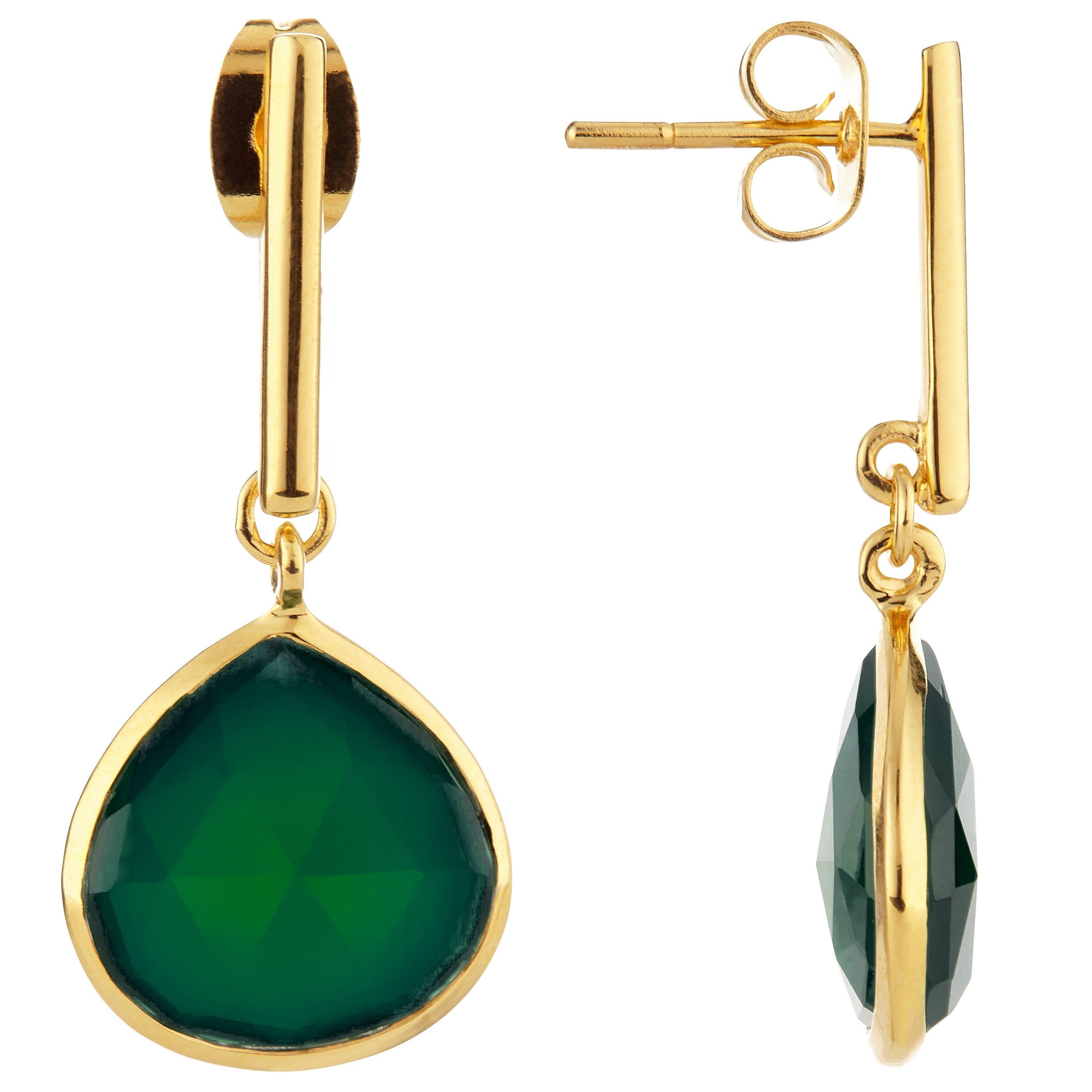 John Lewis & Partners Semi-Precious Stone Teardrop Drop Earrings, Gold/Green Onyx