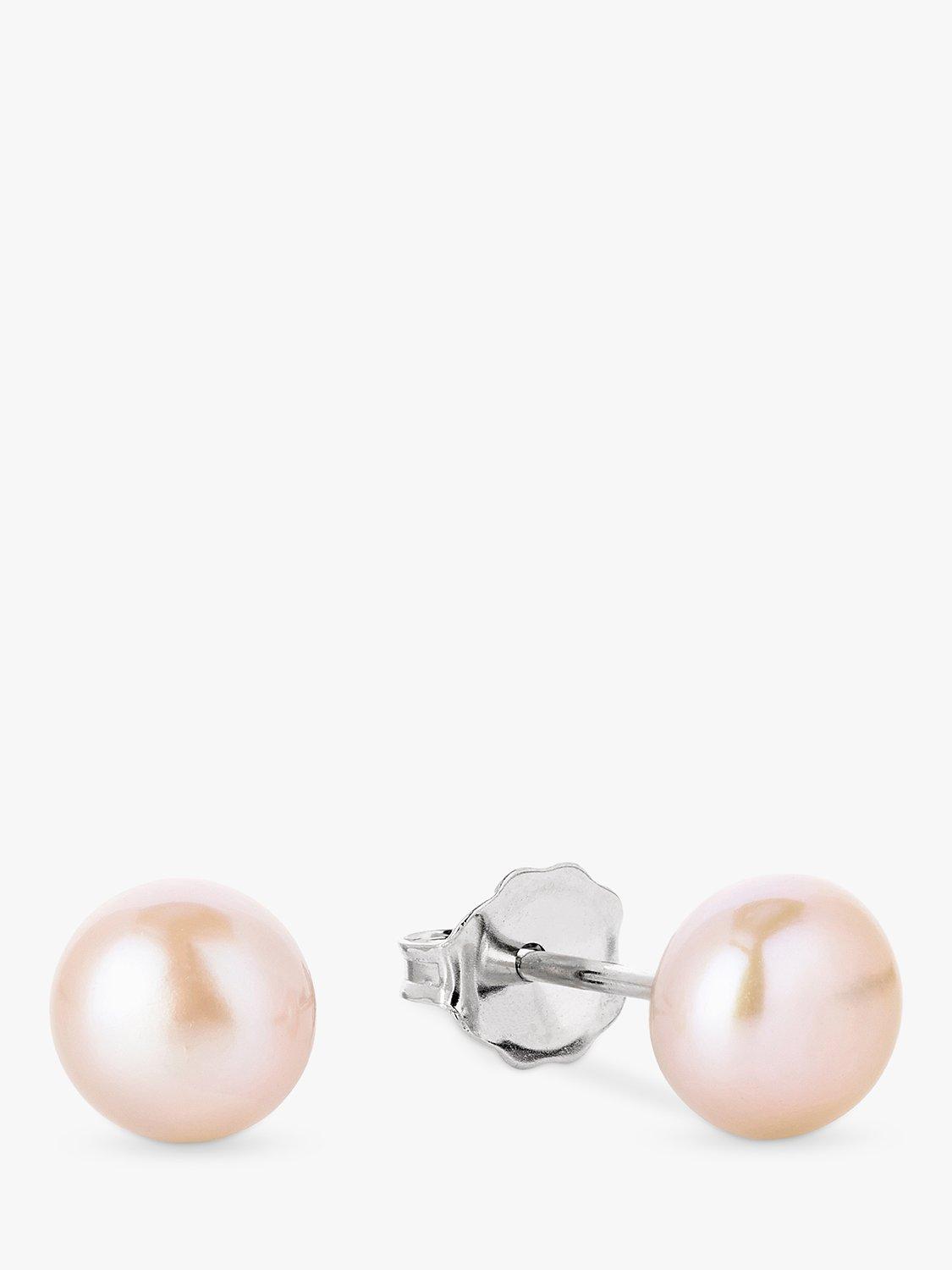Product image 1 of 5, which shows Claudia Bradby Freshwater Pearl Button Stud Earrings, 7mm, Pink