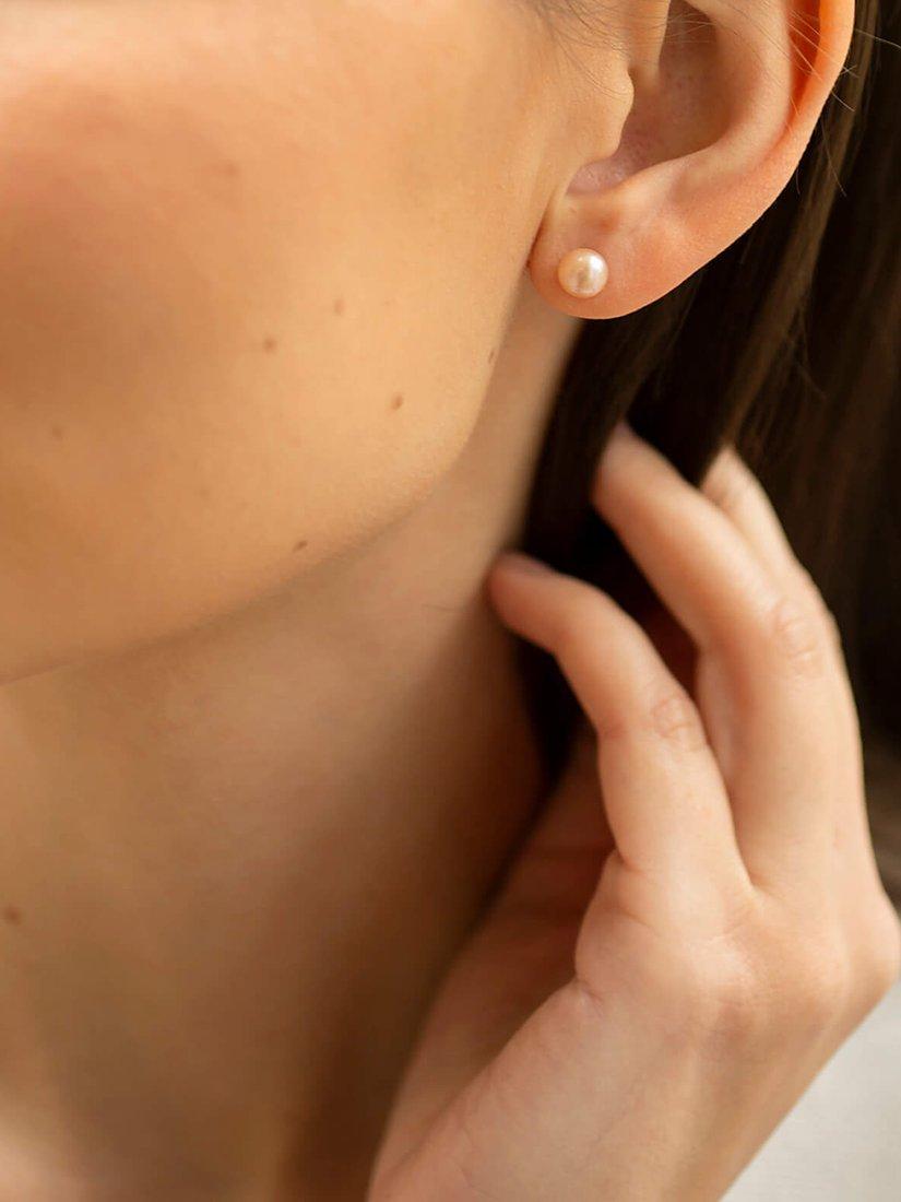 Product image 2 of 5, which shows Claudia Bradby Freshwater Pearl Button Stud Earrings, 7mm, Pink