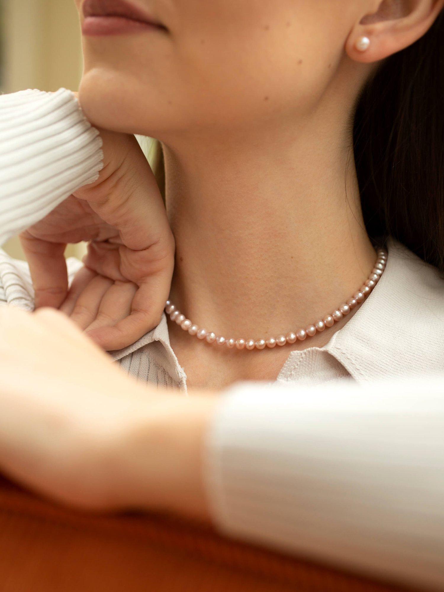 Product image 3 of 5, which shows Claudia Bradby Freshwater Pearl Button Stud Earrings, 7mm, Pink