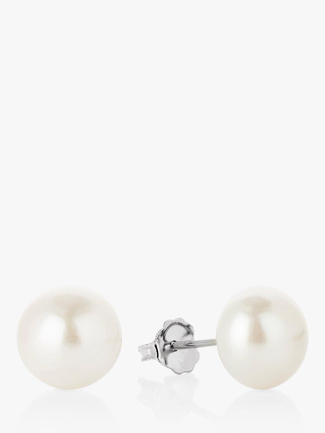 Product image 1 of 4, which shows Claudia Bradby Freshwater Pearl Button Stud Earrings, 9-10mm, White