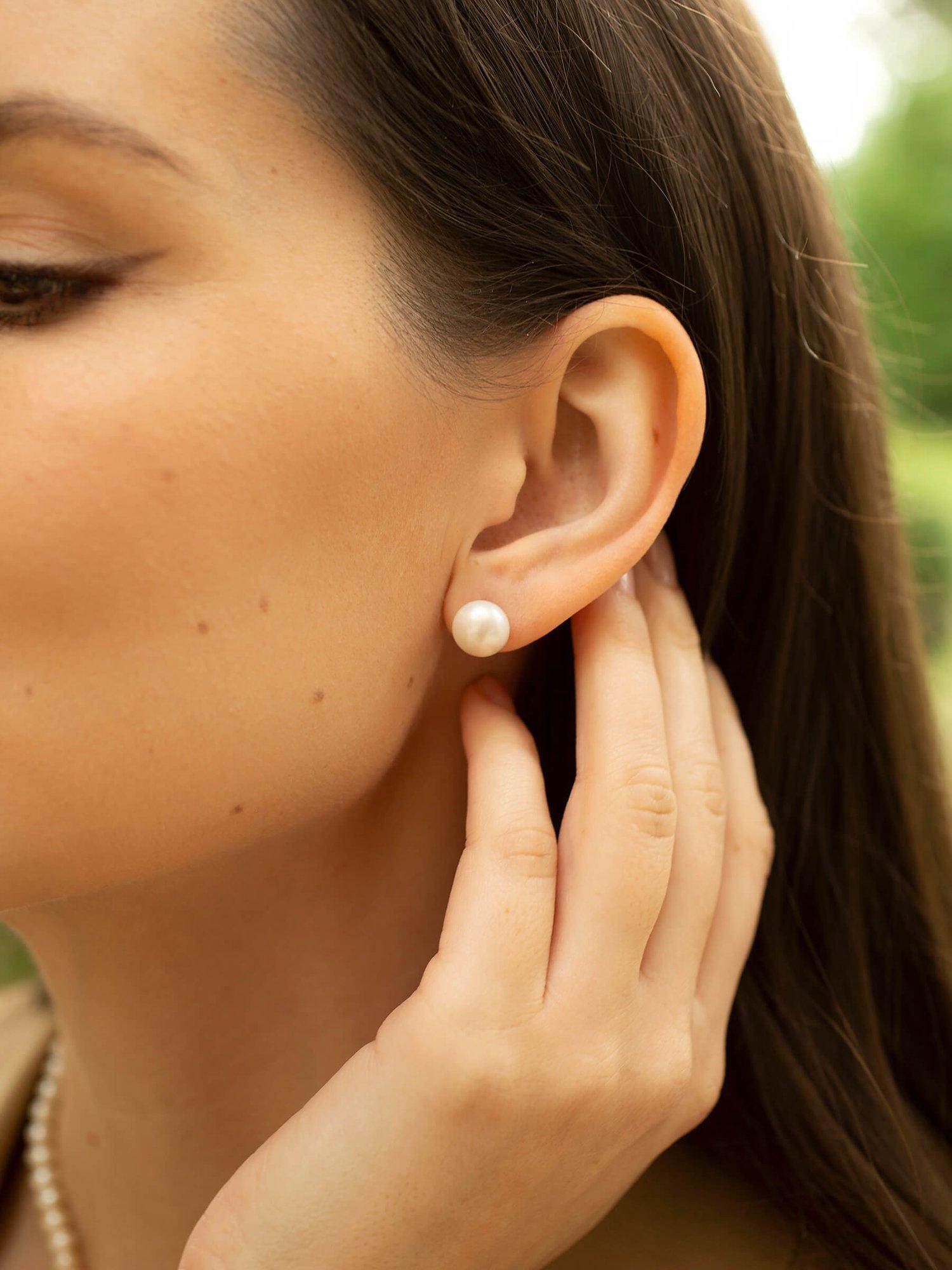 Product image 2 of 4, which shows Claudia Bradby Freshwater Pearl Button Stud Earrings, 9-10mm, White