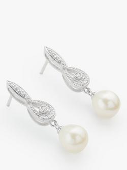 Lido Freshwater Pearl Drop Earrings, Silver/White, Silver/White