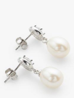Lido Circle Cubic Zirconia Freshwater Pearl Drop Earrings, White - view 2, White