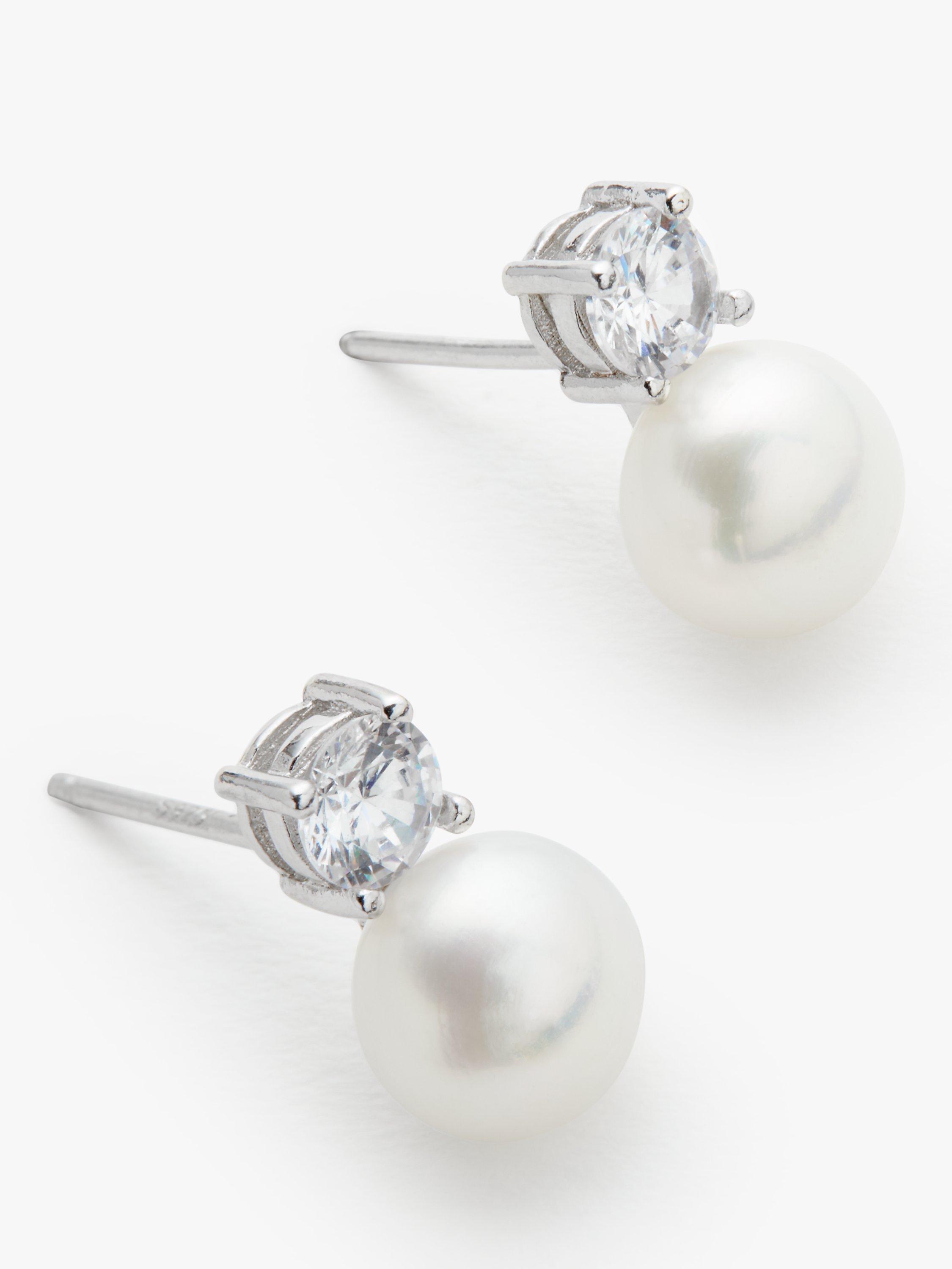 Product image 1 of 5, which shows Lido Freshwater Pearl Stud Earrings, White/Silver