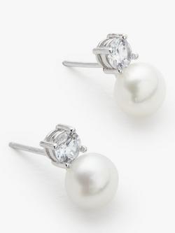 Lido Freshwater Pearl Stud Earrings, White/Silver, White/Silver