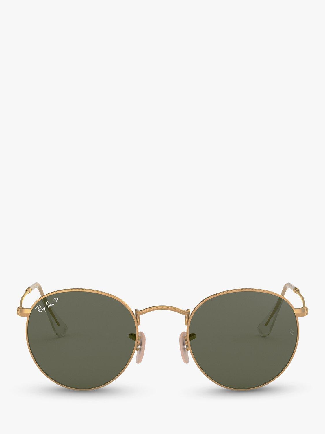 Ray Ban RB3447 Polarised Round Sunglasses Gold Dark Green