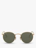 Ray-Ban RB3447 Polarised Round Sunglasses, Gold/Dark Green