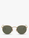 Ray-Ban RB3447 Polarised Round Sunglasses, Gold/Dark Green