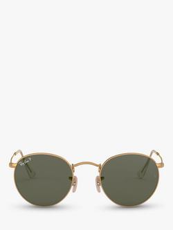 Ray-Ban RB3447 Polarised Round Sunglasses, Gold/Dark Green - view 2, Gold/Dark Green