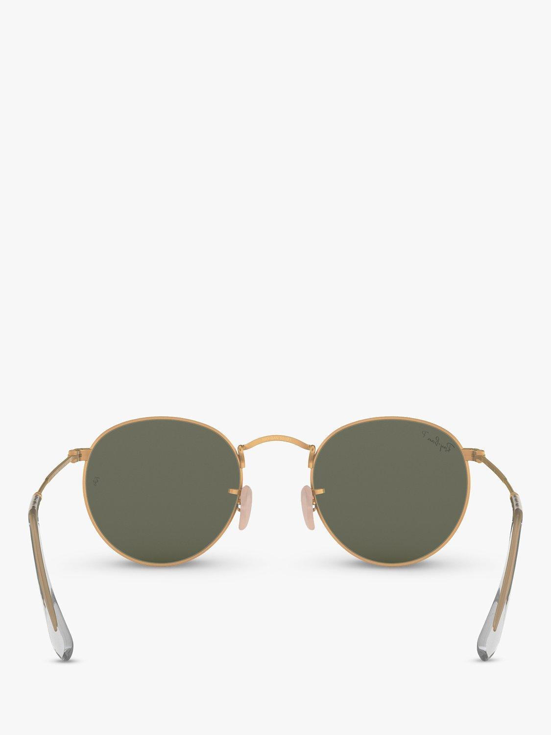 Product image 4 of 10, which shows Ray-Ban RB3447 Polarised Round Sunglasses, Gold/Dark Green