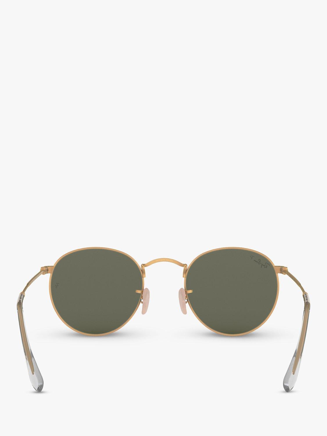 Ray-Ban RB3447 Polarised Round Sunglasses, Gold/Dark Green