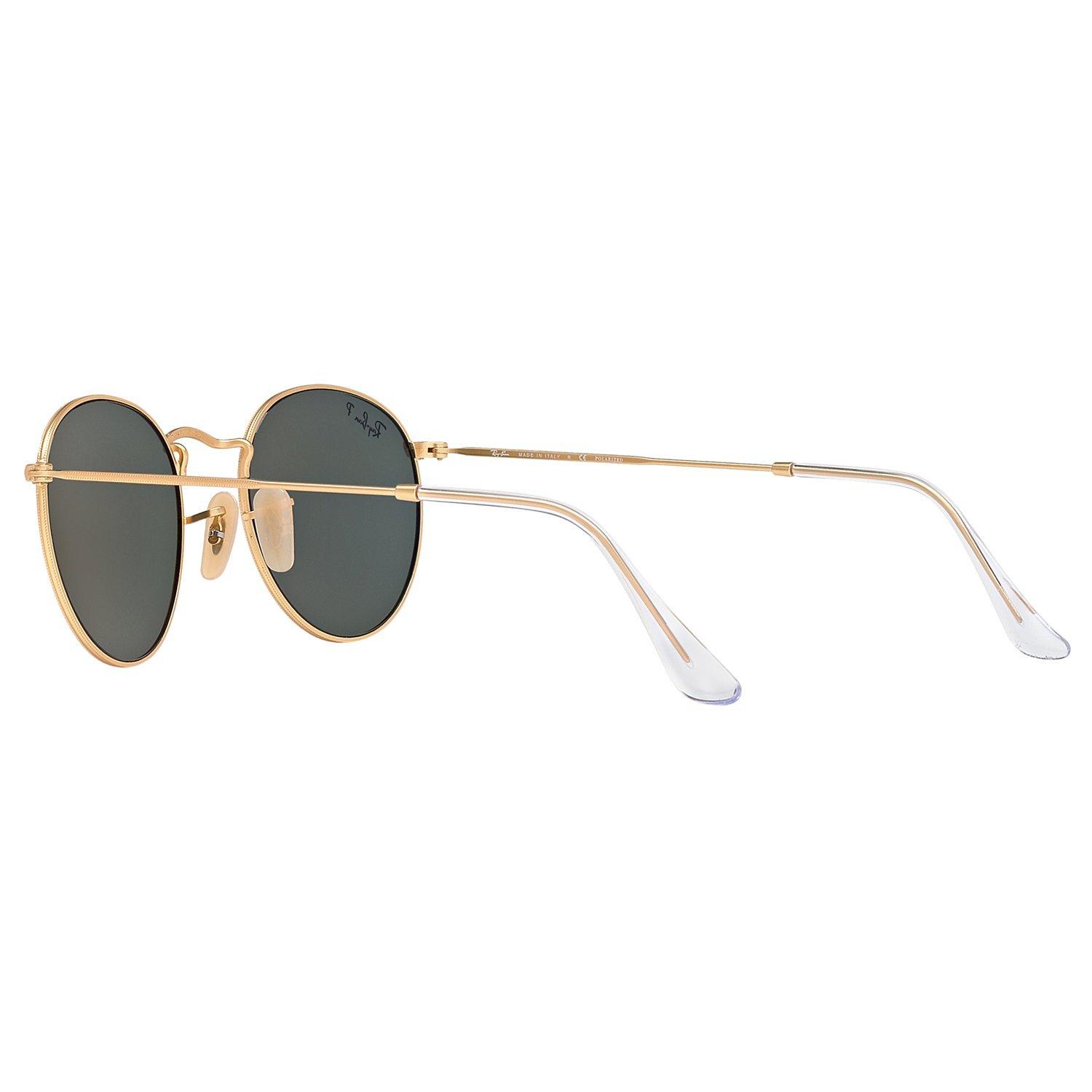 Product image 5 of 10, which shows Ray-Ban RB3447 Polarised Round Sunglasses, Gold/Dark Green
