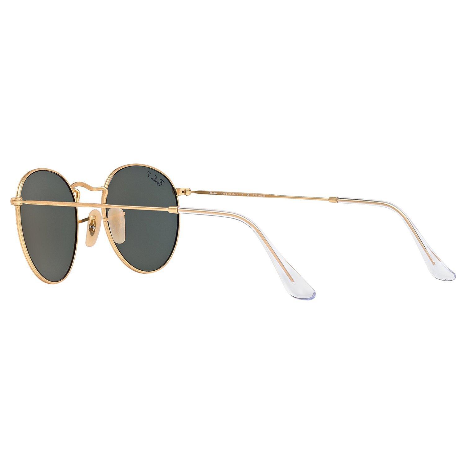 Ray-Ban RB3447 Polarised Round Sunglasses, Gold/Dark Green