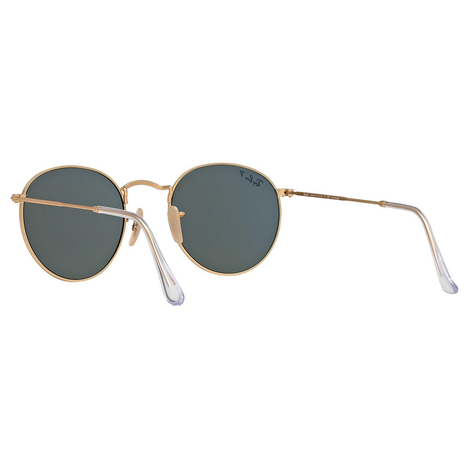 Ray-Ban RB3447 Polarised Round Sunglasses, Gold/Dark Green