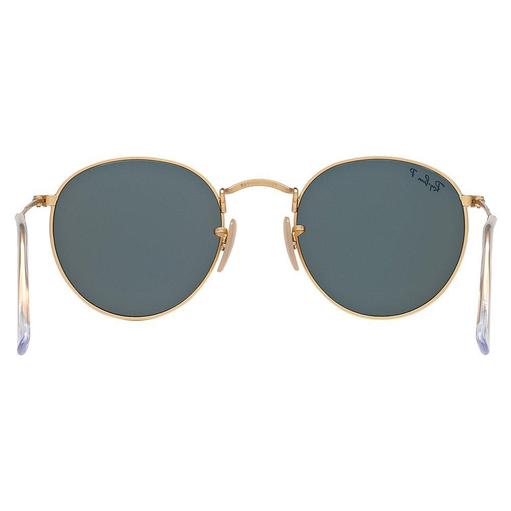 Product image 7 of 10, which shows Ray-Ban RB3447 Polarised Round Sunglasses, Gold/Dark Green