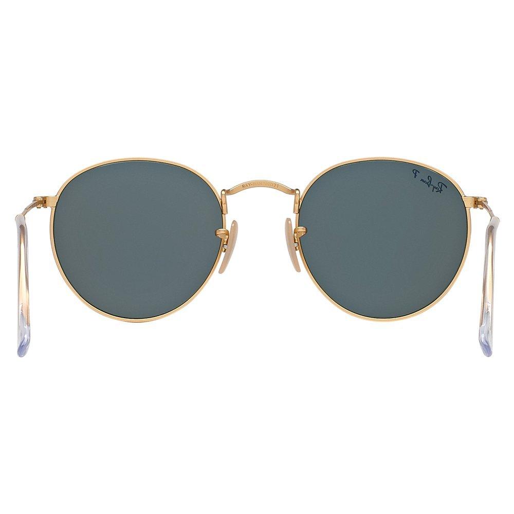 Ray-Ban RB3447 Polarised Round Sunglasses, Gold/Dark Green