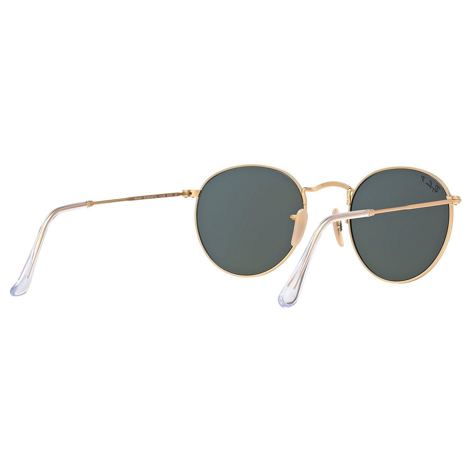 Product image 8 of 10, which shows Ray-Ban RB3447 Polarised Round Sunglasses, Gold/Dark Green