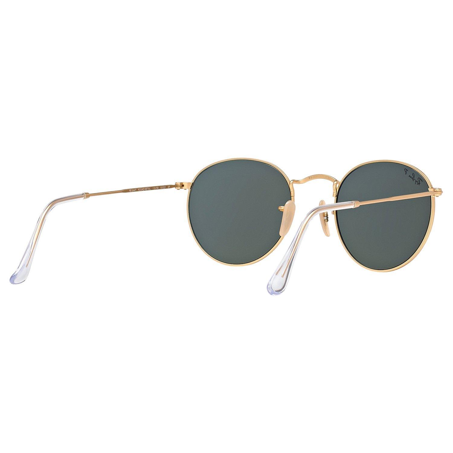 Ray-Ban RB3447 Polarised Round Sunglasses, Gold/Dark Green