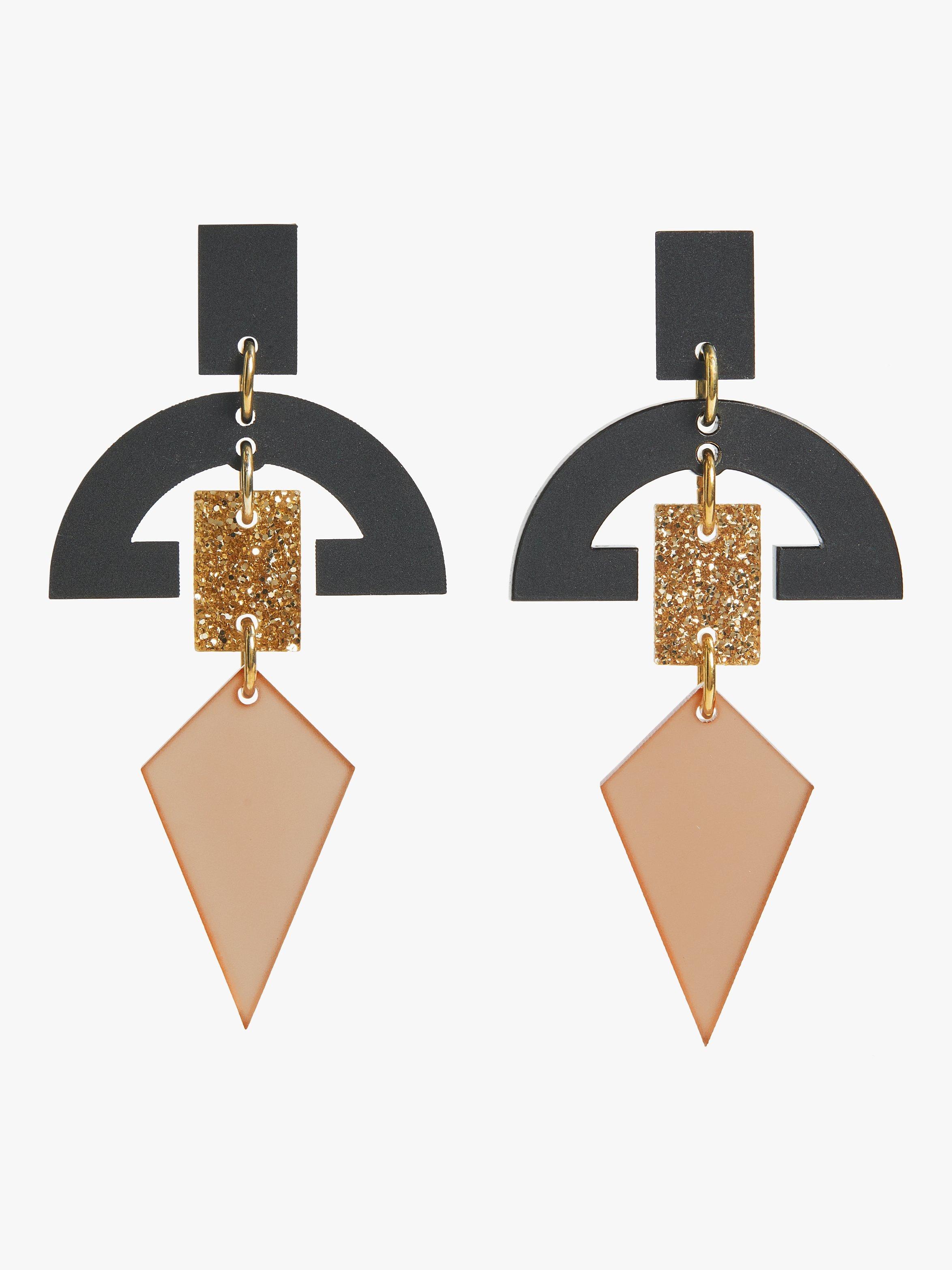 Toolally Half Moon Drop Earrings, Nude/Glitter